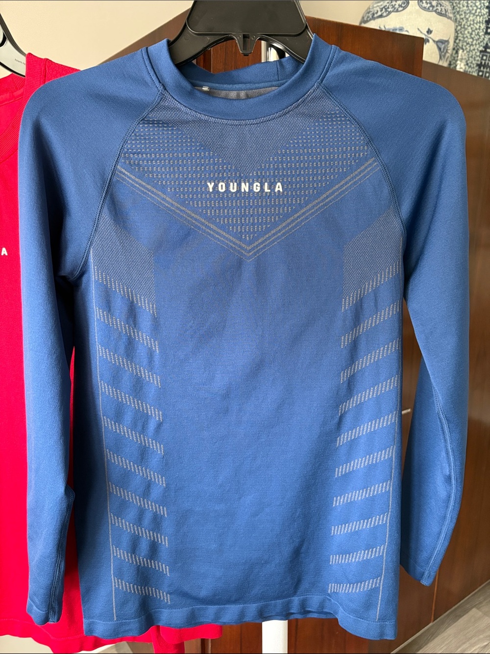 YoungLA men’s Long-Sleeve Athletic Tees in Red and Blue Sz M - Picture 2 of 7